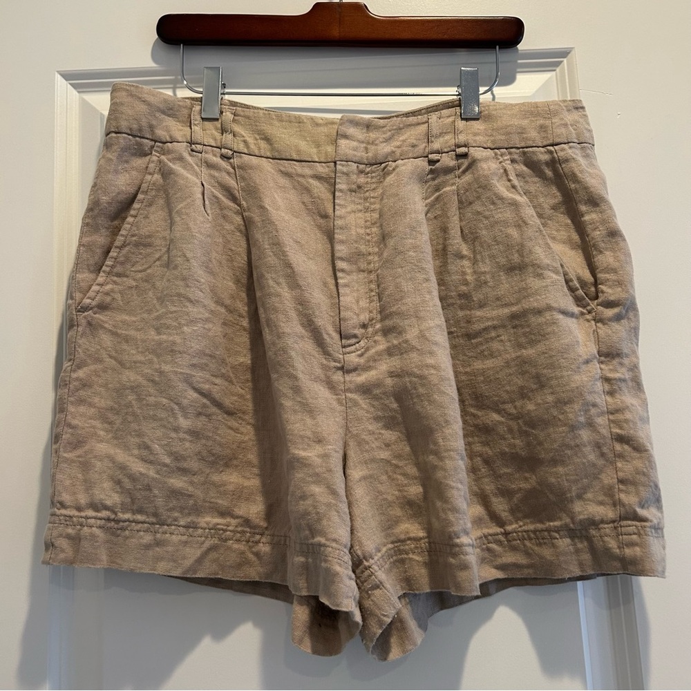Free People Tan 100% Linen Trouser Pleated Front Shorts